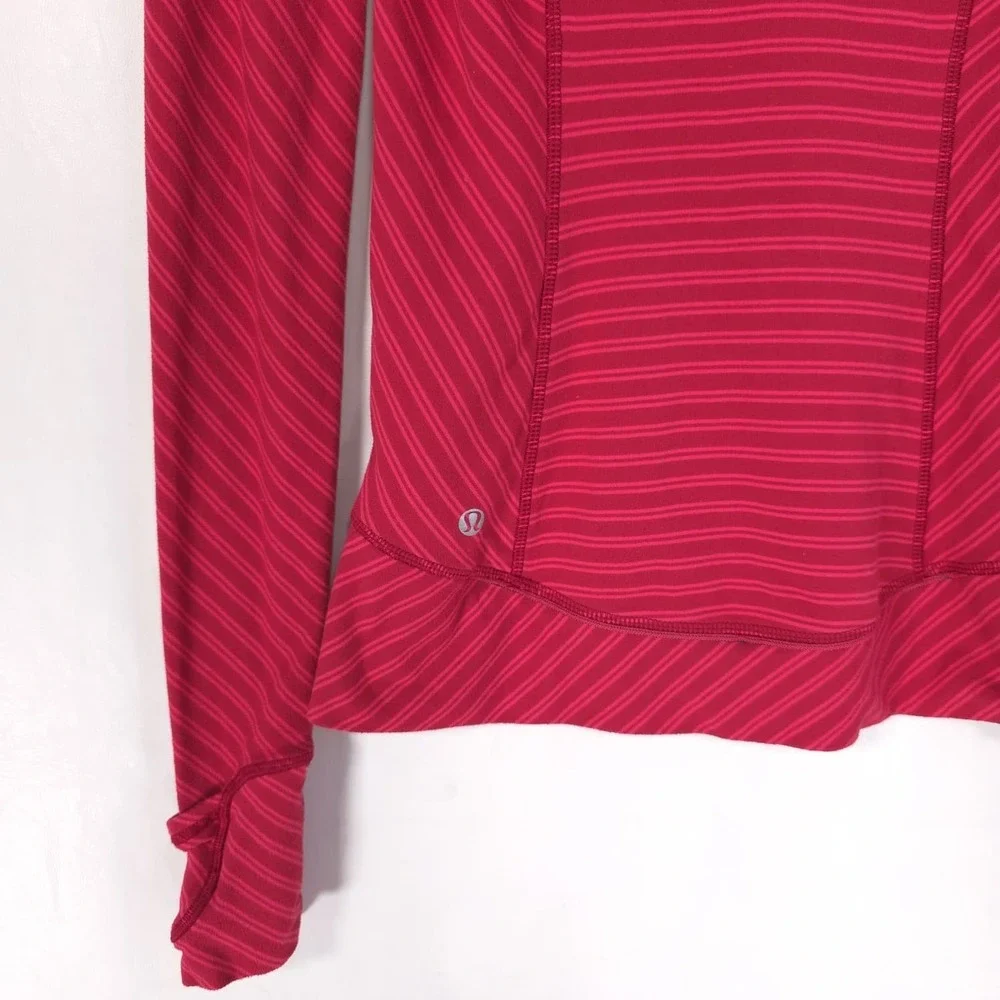 LULULEMON Womens Top Active Stripe 1/4 Zip Red Pink US 4 Thumbhole Long Sleeve